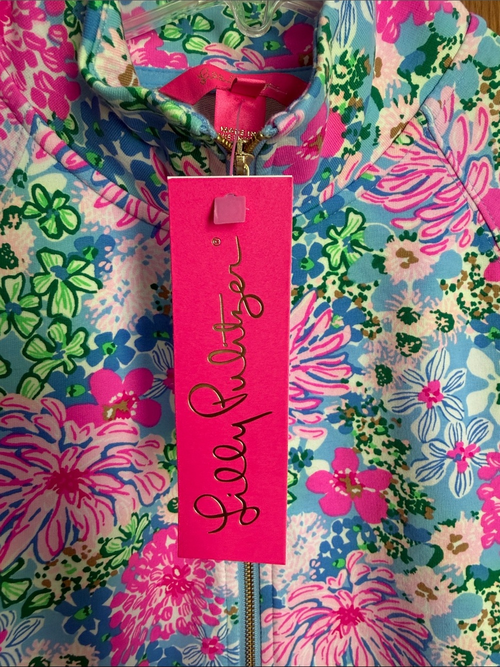 Lilly Pulitzer Floral Zip Pullover in Pink, Blue & Green - Picture 2 of 7